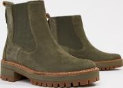 Courmayeur Valley Olive Leather Chelsea Pull On Ankle Boots