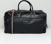 corporate mix faux leather weekender bag in black