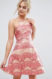 lace panel mini dress with flippy hem