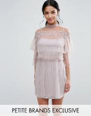 all over lace and ruffle pleated mini dress