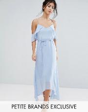 frill cold shoulder cami maxi dress with ruffle hem detail