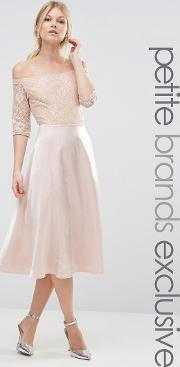 lace bardot midi prom dress