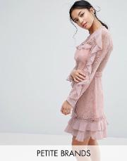 long sleeve all over lace dress with frill detail