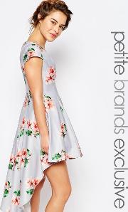mini prom dress  allover floral with high low hem