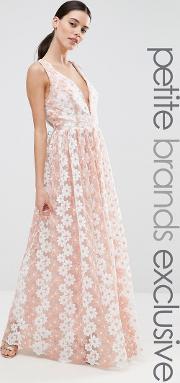 premium floral lace plunge maxi dress pink
