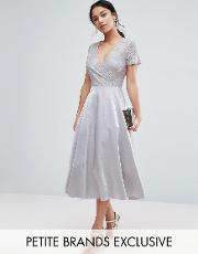 wrap front lace top midi prom