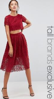 2 in 1 allover lace full prom skater dress berry