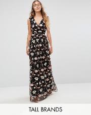 all over embroidered  neck maxi dress