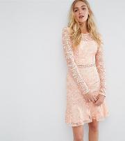 Allover Premium Lace Skater Dress With Fluted Hem