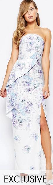 bandeau peplum maxi dress with split in print multi floral