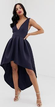Exclusive Plunge Front High Low Skater Dress