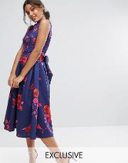 floral debutante midi dress with full circle skirt