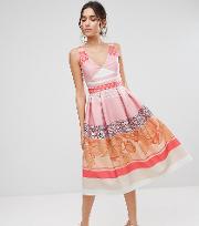 Midi Prom Dress In Print Mash Up