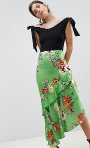 pencil skirt with frill hem in floral print