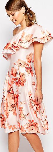 Sateen Prom Dress With Ruffle Shoulder