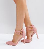 wide fit bow trim court shoe heels