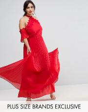 halter maxi dress with pleated skirt
