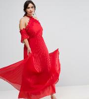 Halter Maxi Dress With Pleated Skirt