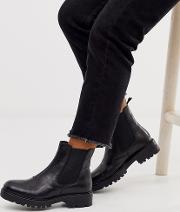 Kenova Leather Chunky Flat Ankle Boots