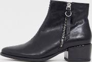 Marja Leather Flat Ankle Boots With Side Zip Detail