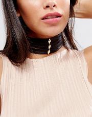 leather layered choker with gold plating