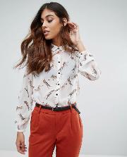 fox print blouse