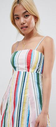 stripe square neck mini dress with tie back