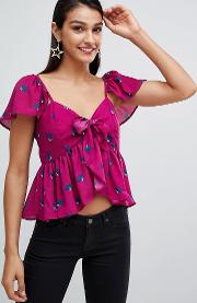 Printed Bow Front Cami Top