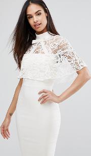 2 In 1 Pencil Dress With Lace Cape Overlay