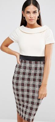Pencil Dress With Check Skirt