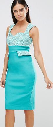 Pencil Dress With Lace Top And Pocket Detail