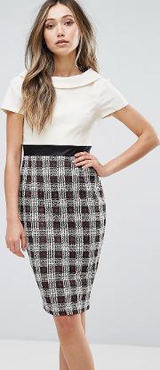 two in one pencil dress with checked skirt
