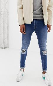 Super Skinny Jeans Mid With Knee Rips