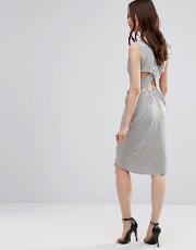 dress with rouched skirt and cross back