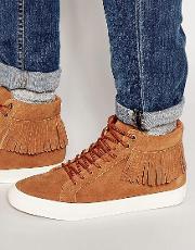 suede fringed hi top trainers