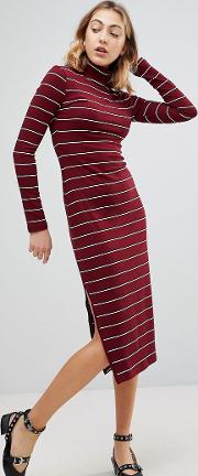 carmella stripe roll neck midi dress