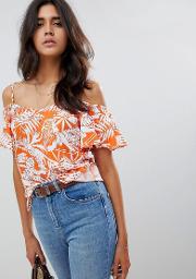 cold shoulder blouse in tropical print