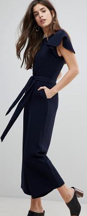 Frill Sleeve Belted Jumpsuit