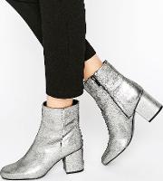 metallic heeled ankle boot