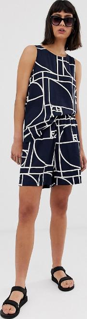 Printed Wide Shorts Navy Graphic