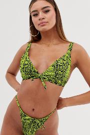 Fuller Bust Exclusive Eco Triangle Bikini Top Lime Snake D Cup