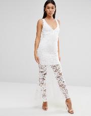 cassil floral lace maxi dress with plunge neck