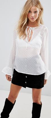 constallation dot blouse with neck tie