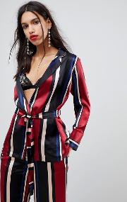 striped blazer with waist belt