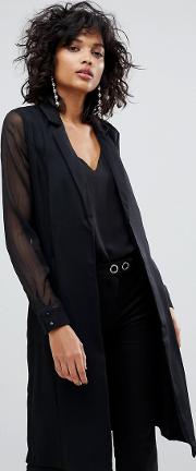 Y.a.s Longline Blazer With Sheer Sleeves