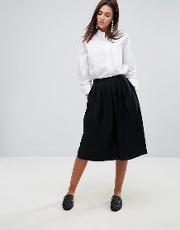 wool blend pleated midi skirt