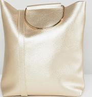 d ring tote bag with shoulder strap  pearlised gold