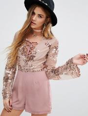 playsuit with delicate floral sequin