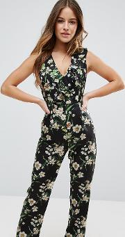 Jumpsuit With Frill Detail In Floral Print
