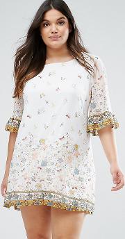 Swing Dress  Border Print With Frill Sleeves